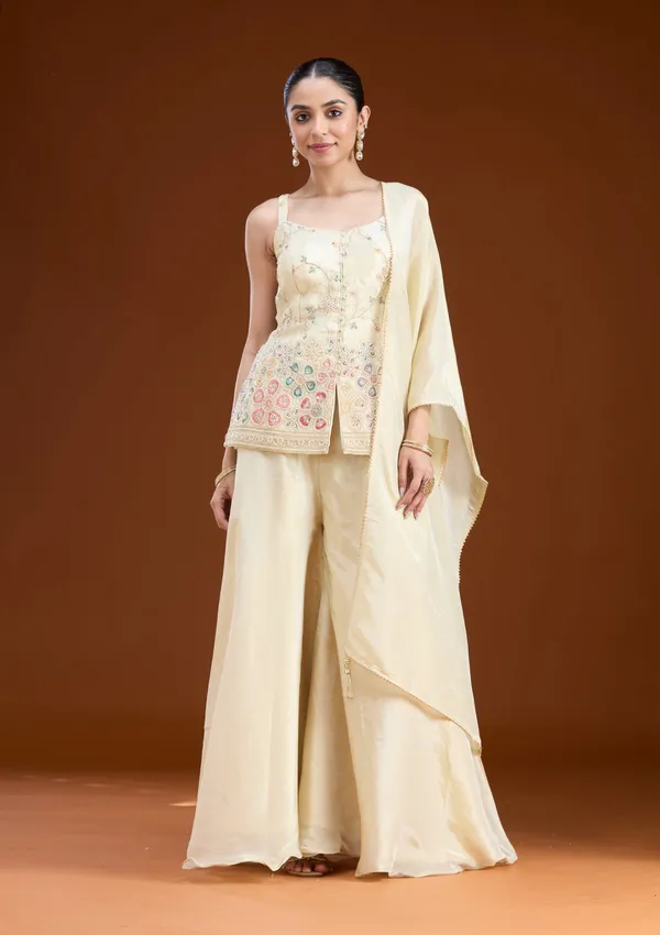 Cream_Threadwork_Soft_Raw_Silk_Readymade_Salwar_Suit
