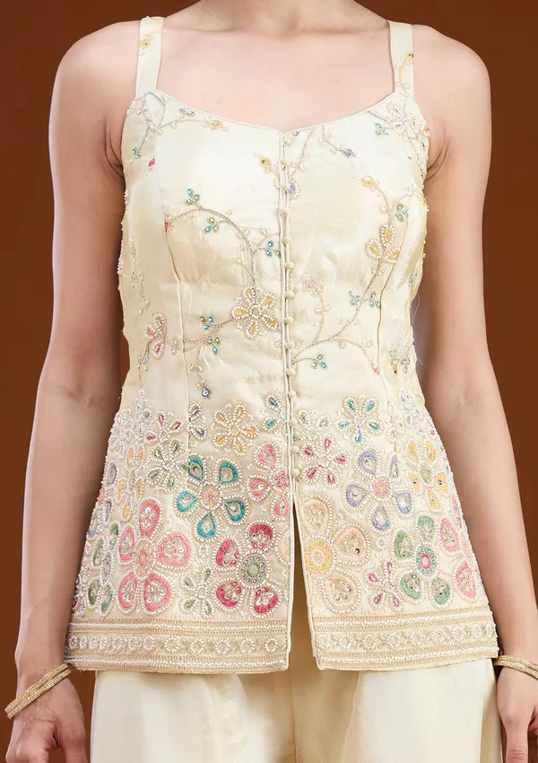 Cream_Threadwork_Soft_Raw_Silk_Readymade_Salwar_Suit