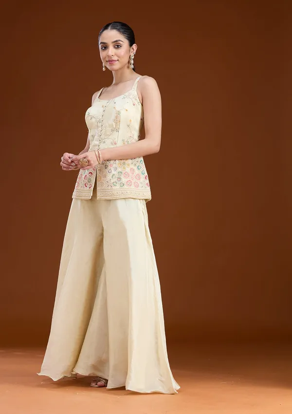 Cream_Threadwork_Soft_Raw_Silk_Readymade_Salwar_Suit