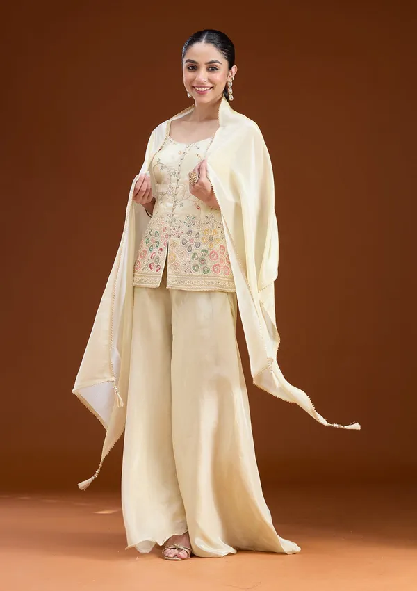 Cream_Threadwork_Soft_Raw_Silk_Readymade_Salwar_Suit