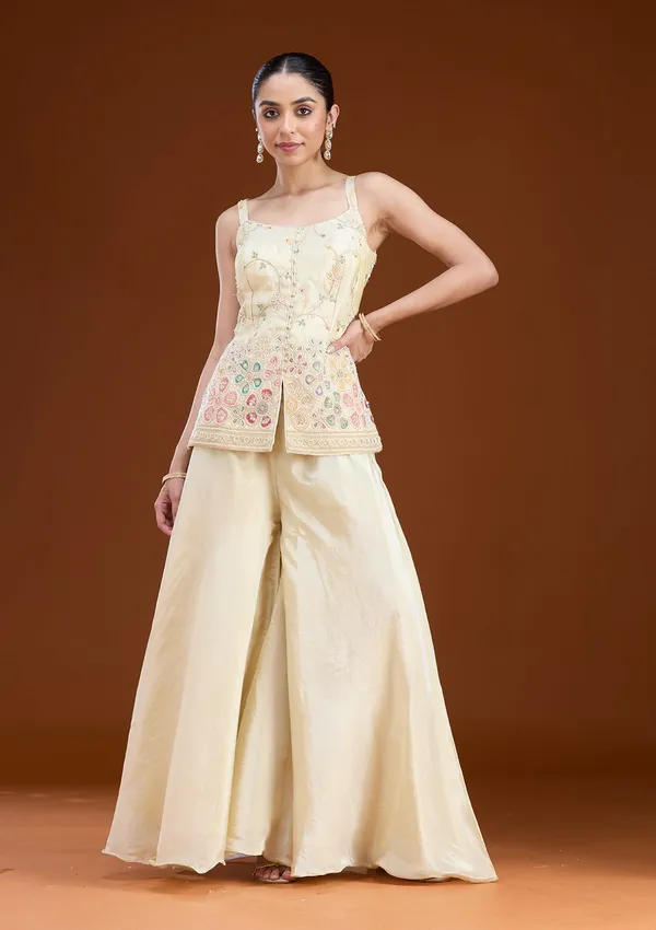 Cream_Threadwork_Soft_Raw_Silk_Readymade_Salwar_Suit