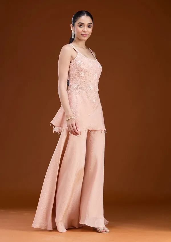 Peach_Threadwork_Tissue_Readymade_Salwar_Suit