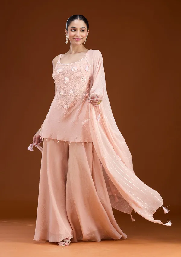 Peach_Threadwork_Tissue_Readymade_Salwar_Suit