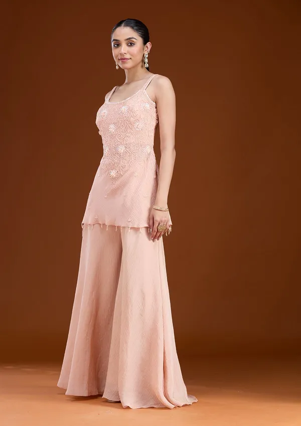 Peach_Threadwork_Tissue_Readymade_Salwar_Suit