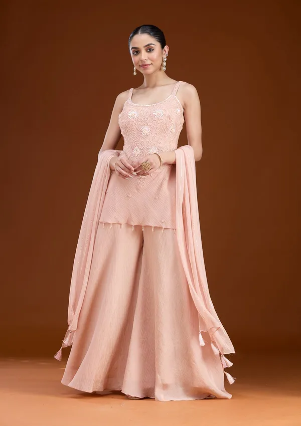 Peach_Threadwork_Tissue_Readymade_Salwar_Suit