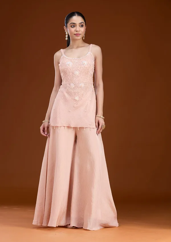 Peach_Threadwork_Tissue_Readymade_Salwar_Suit