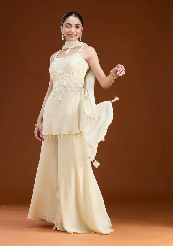 Cream_Threadwork_Tissue_Readymade_Salwar_Suit