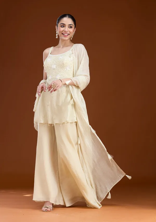 Cream_Threadwork_Tissue_Readymade_Salwar_Suit
