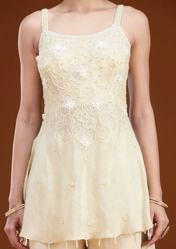 Cream_Threadwork_Tissue_Readymade_Salwar_Suit