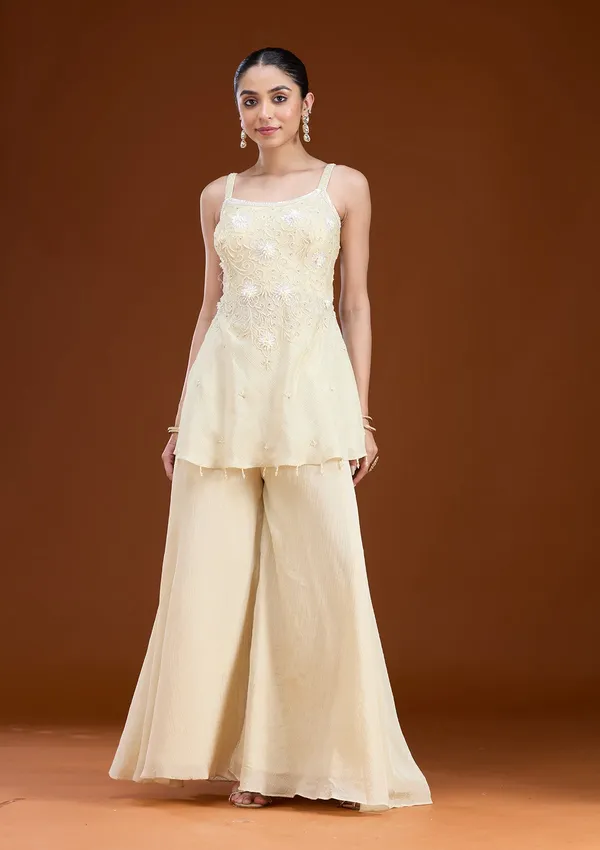 Cream_Threadwork_Tissue_Readymade_Salwar_Suit