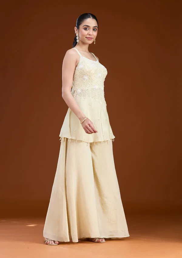 Cream_Threadwork_Tissue_Readymade_Salwar_Suit