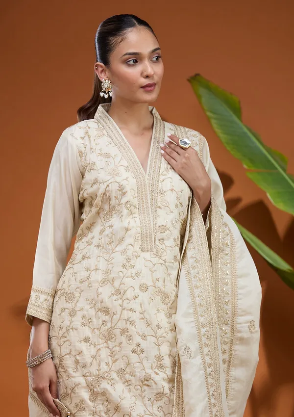 Cream_Zariwork_Gold_Soft_Raw_Silk_Readymade_Salwar_Suit