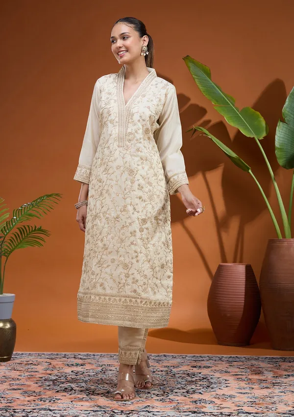 Cream_Zariwork_Gold_Soft_Raw_Silk_Readymade_Salwar_Suit