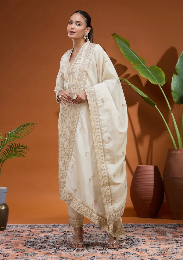 Cream_Zariwork_Gold_Soft_Raw_Silk_Readymade_Salwar_Suit