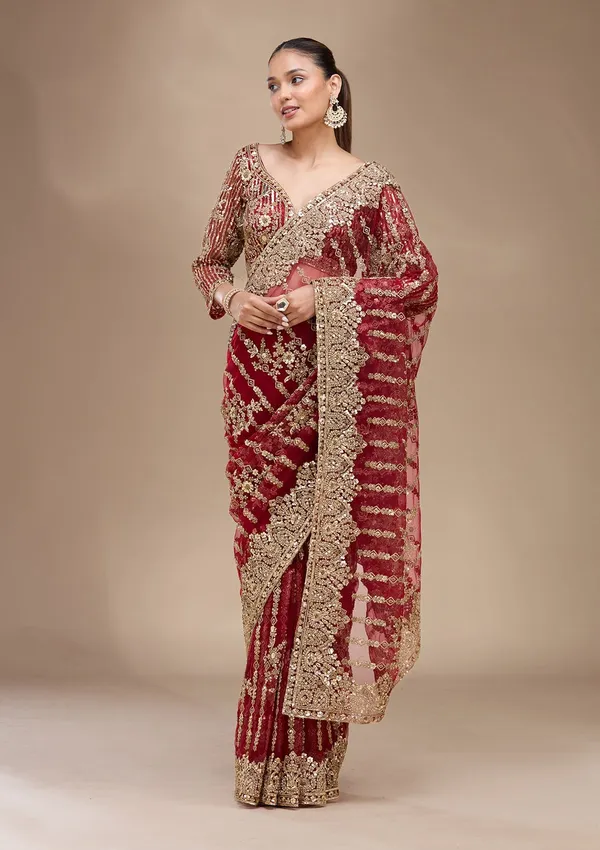 Maroon_Cording_Net_Saree