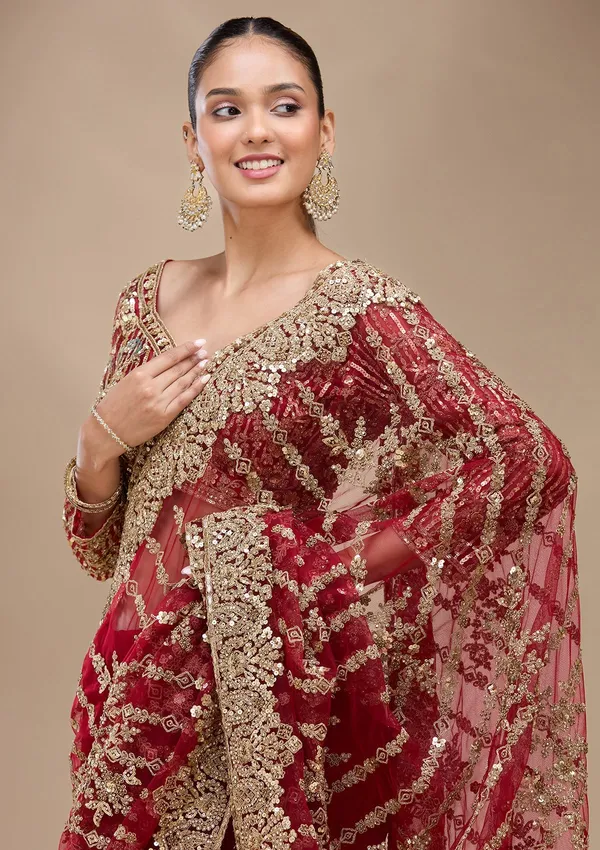 Maroon_Cording_Net_Saree