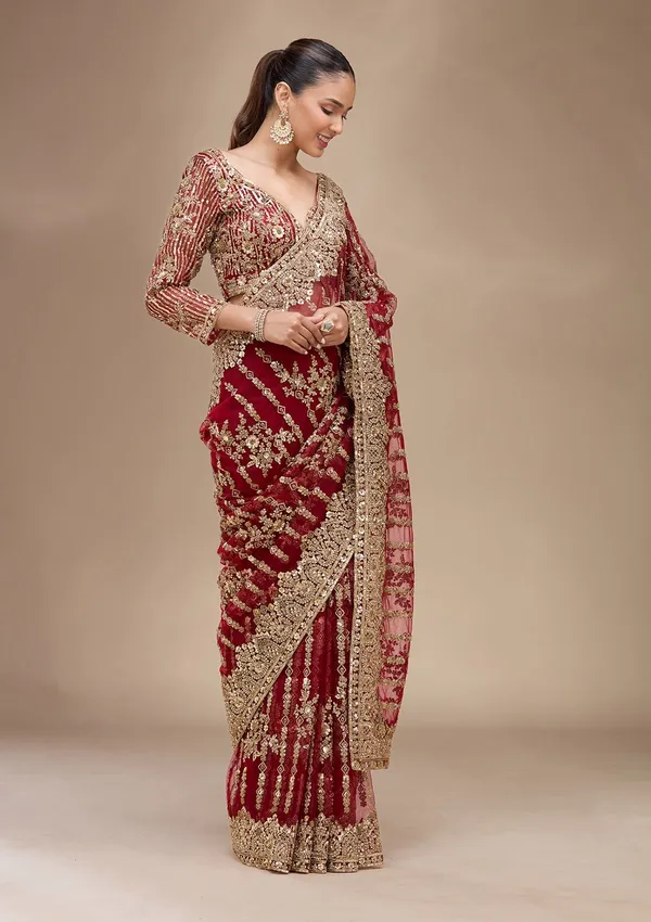 Maroon_Cording_Net_Saree