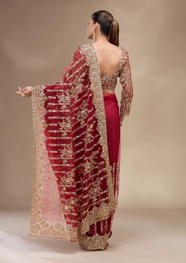 Maroon_Cording_Net_Saree