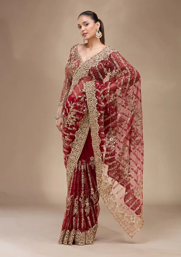 Maroon_Cording_Net_Saree