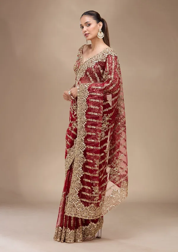 Maroon_Cording_Net_Saree