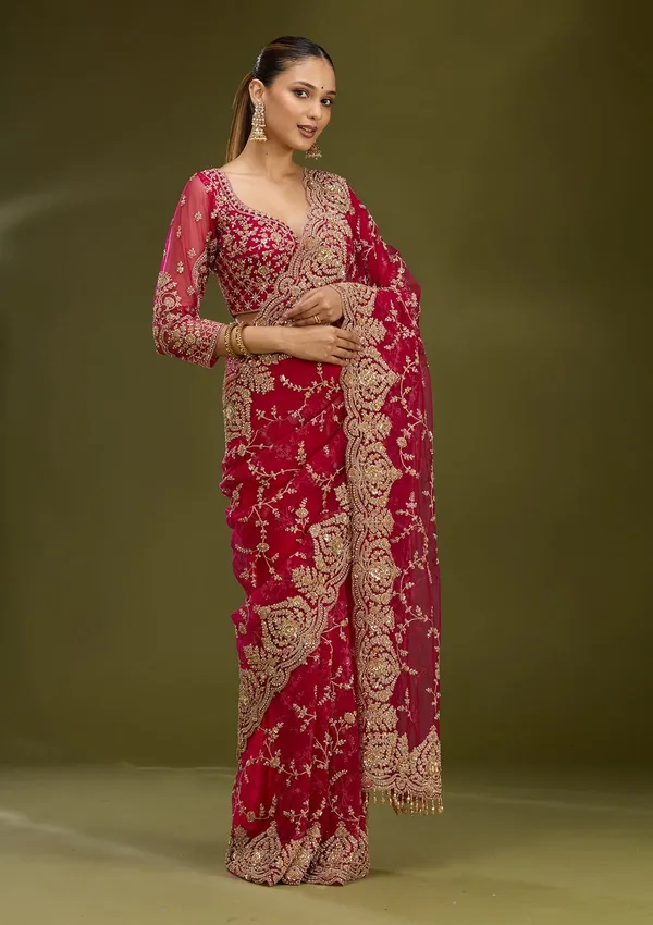 Rani_Pink_Zariwork_Gold_Net_Saree