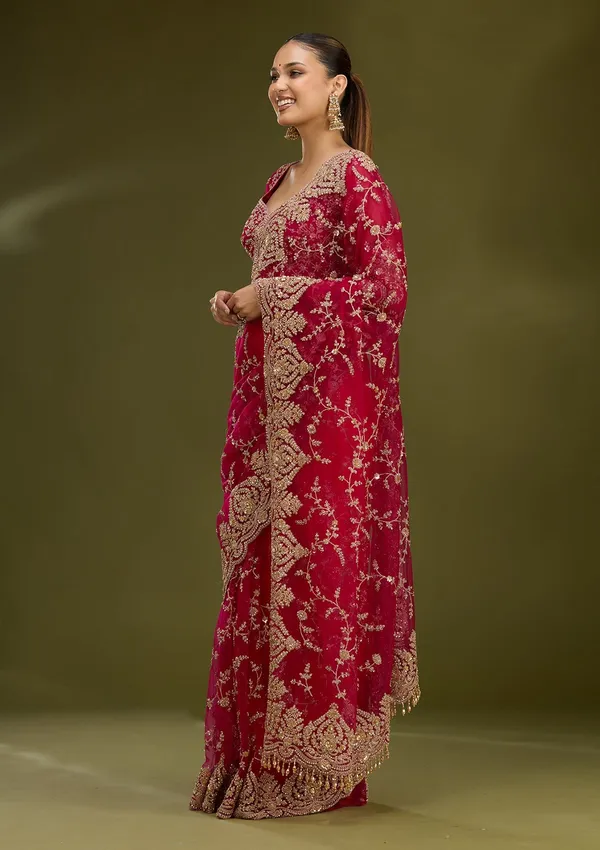 Rani_Pink_Zariwork_Gold_Net_Saree