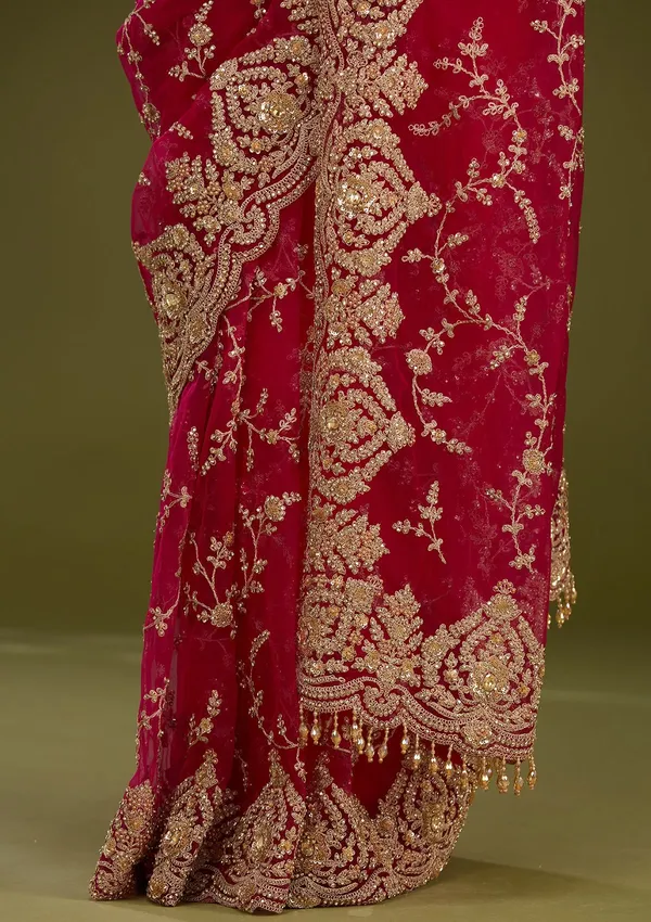 Rani_Pink_Zariwork_Gold_Net_Saree