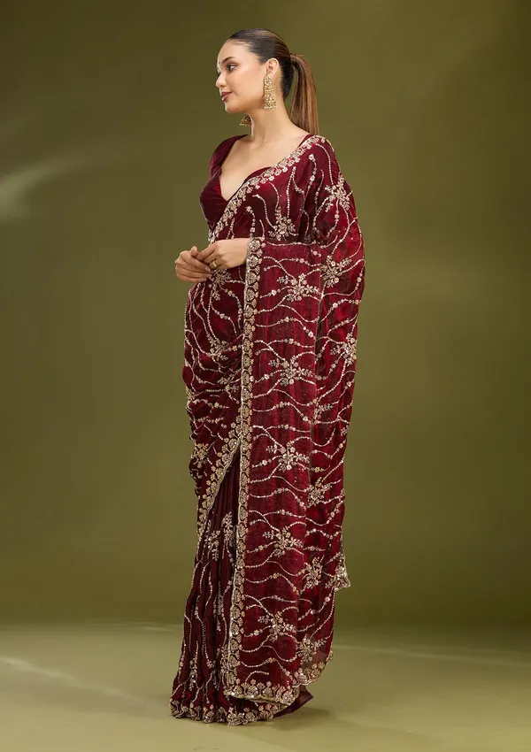 Dark_Maroon_Cutdana_Tissue_Saree