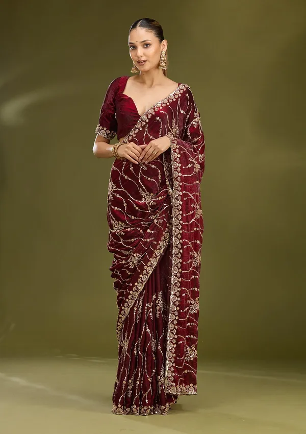 Dark_Maroon_Cutdana_Tissue_Saree