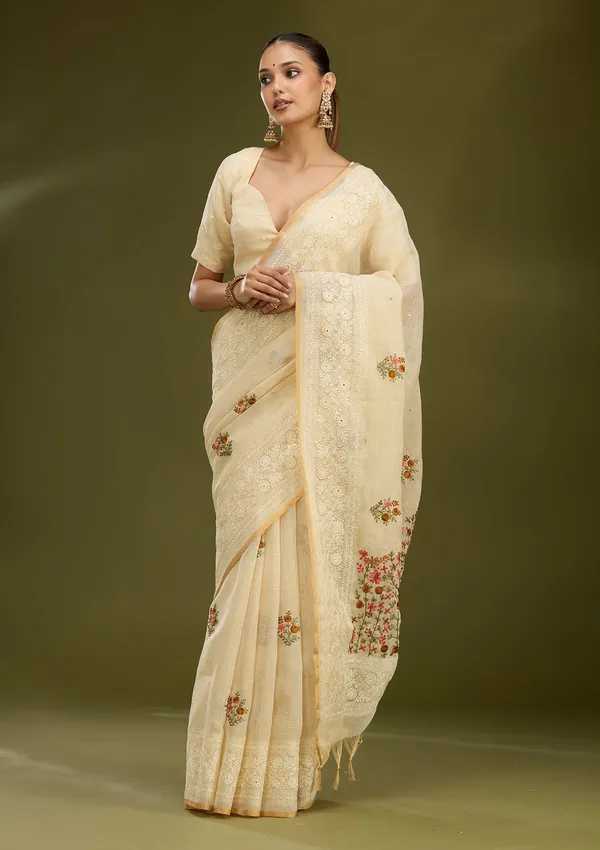 Beige_Threadwork_Chanderi_Saree