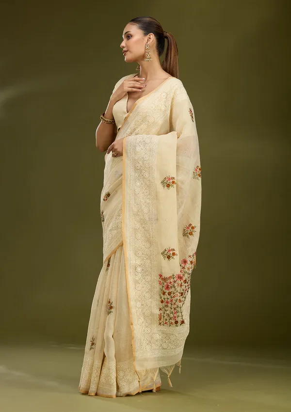 Beige_Threadwork_Chanderi_Saree