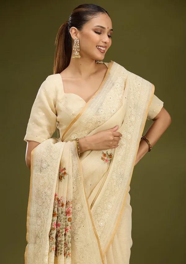 Beige_Threadwork_Chanderi_Saree