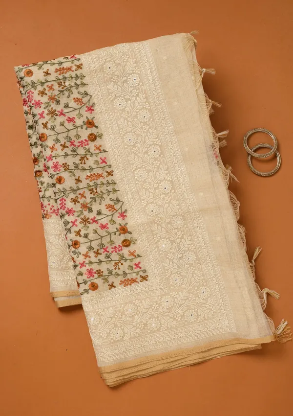 Beige_Threadwork_Chanderi_Saree