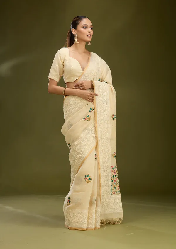 Beige_Threadwork_Chanderi_Saree