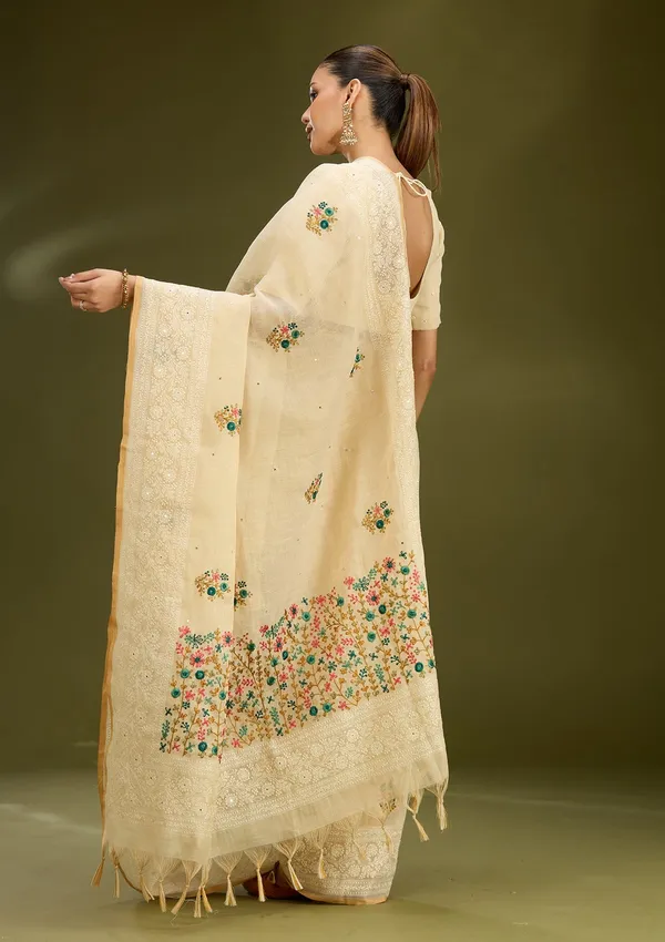 Beige_Threadwork_Chanderi_Saree
