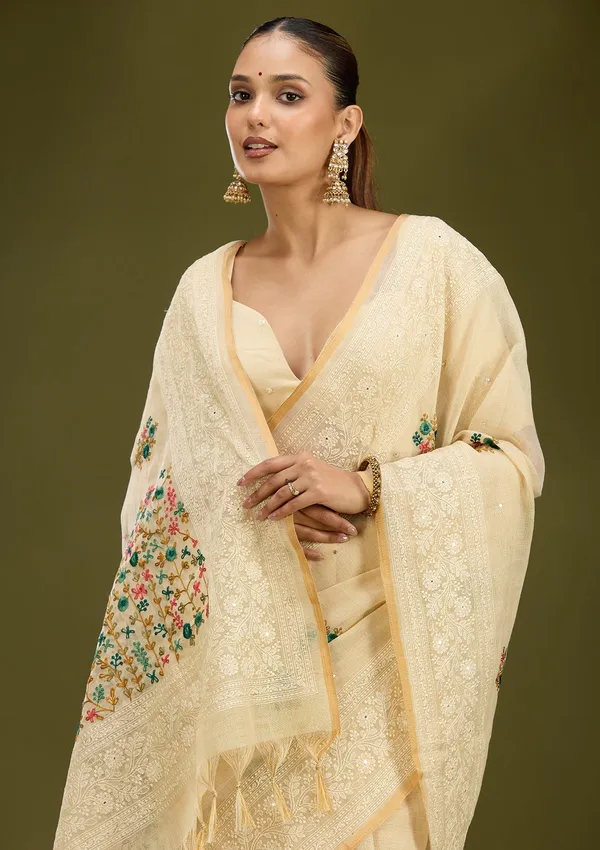 Beige_Threadwork_Chanderi_Saree