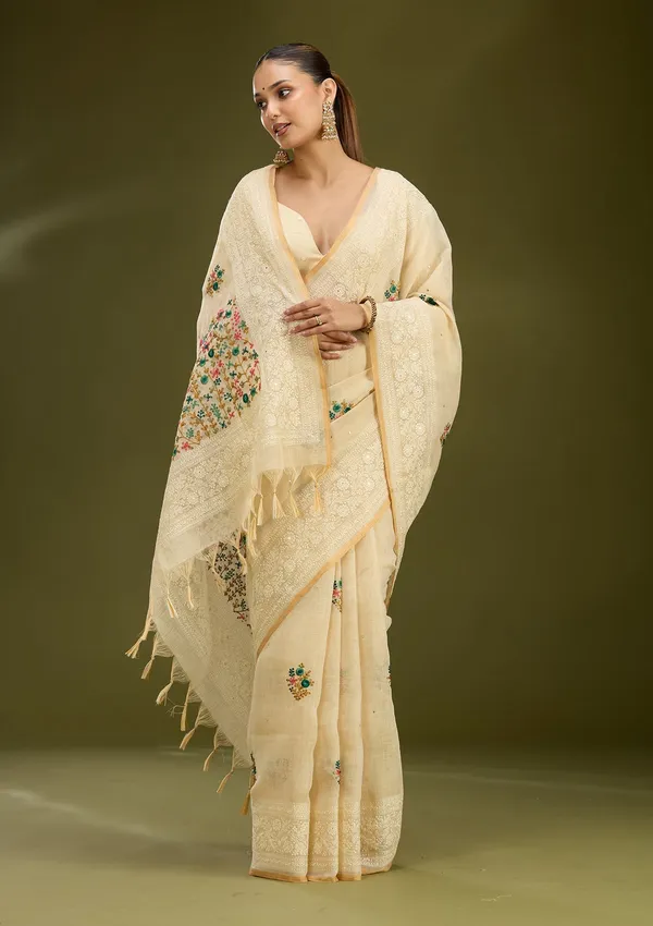 Beige_Threadwork_Chanderi_Saree