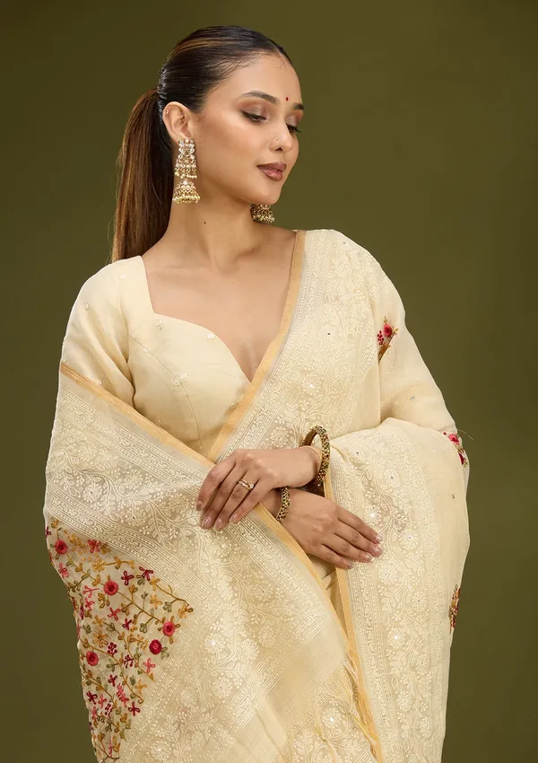 Beige_Threadwork_Chanderi_Saree
