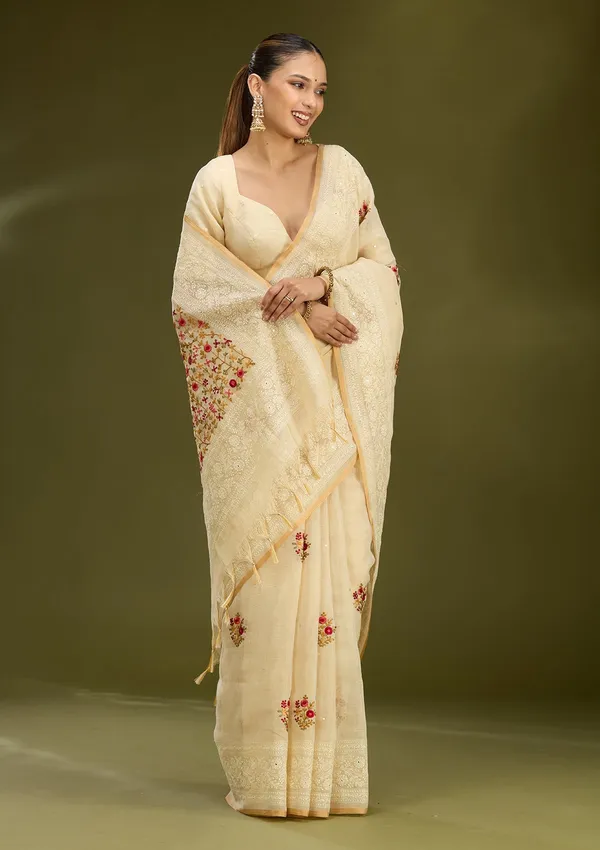 Beige_Threadwork_Chanderi_Saree