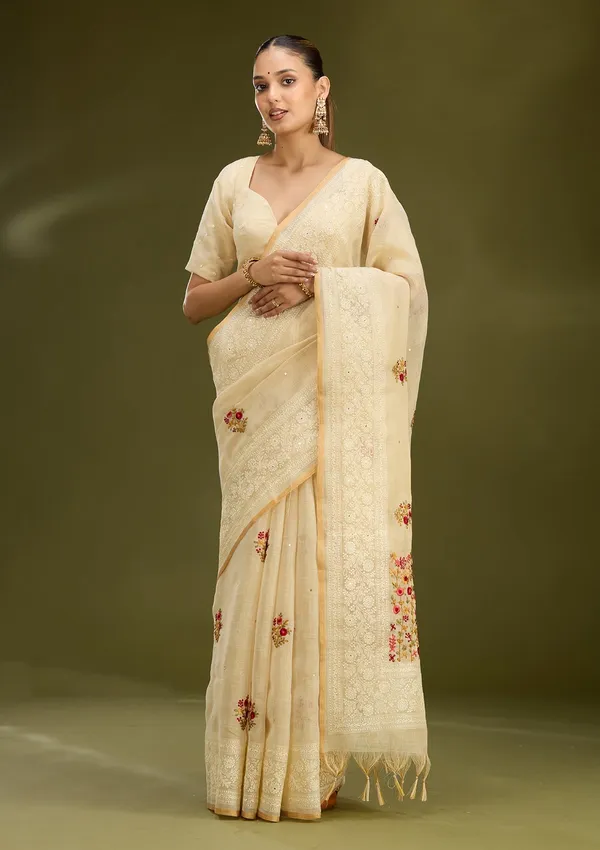 Beige_Threadwork_Chanderi_Saree