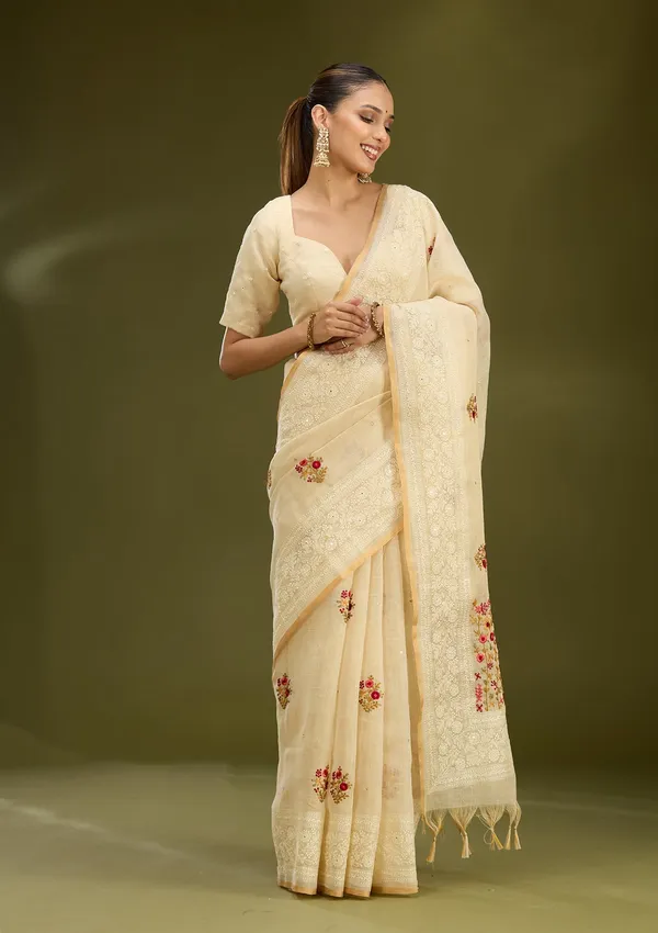 Beige_Threadwork_Chanderi_Saree