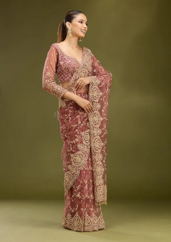 Onion_Pink_Zariwork_Gold_Net_Saree