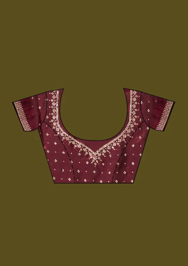 Wine_Stonework_Gold_Satin_Saree