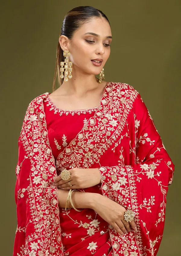 Red_Aariwork_Satin_Saree
