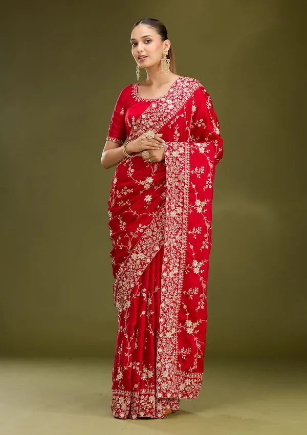 Red_Aariwork_Satin_Saree