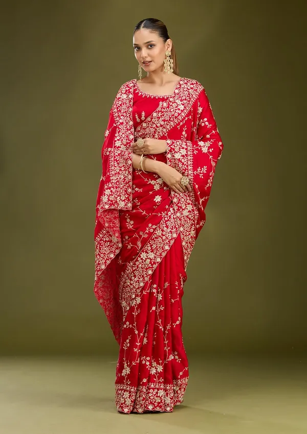 Red_Aariwork_Satin_Saree