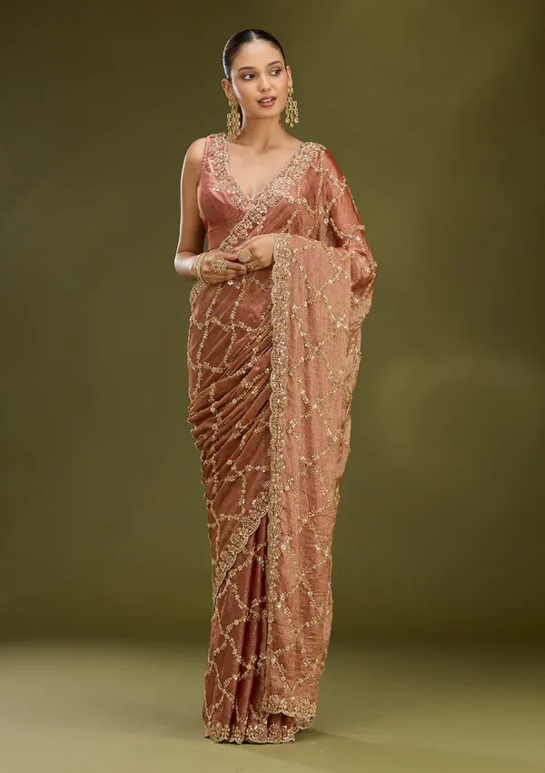Peach_Cutdana_Tissue_Saree