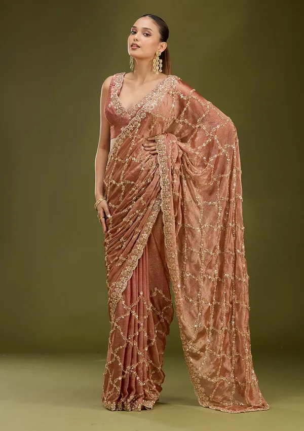Peach_Cutdana_Tissue_Saree