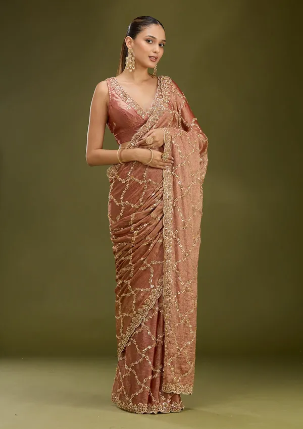 Peach_Cutdana_Tissue_Saree