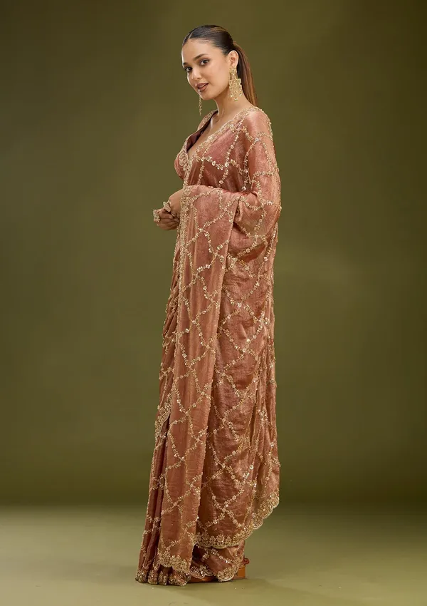 Peach_Cutdana_Tissue_Saree